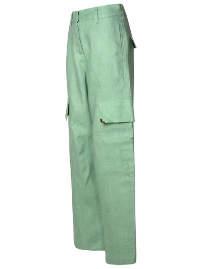 Shop Palm Angels Woman  Cargo Pants In Green Linen