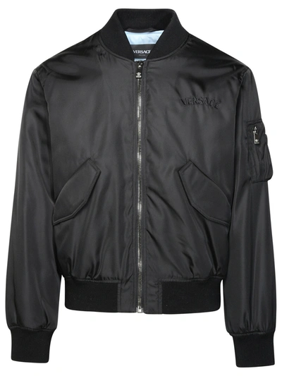 Shop Versace Man  Black Nylon Bomber Jacket