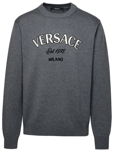 Shop Versace Man  Grey Virgin Wool Sweater In Gray