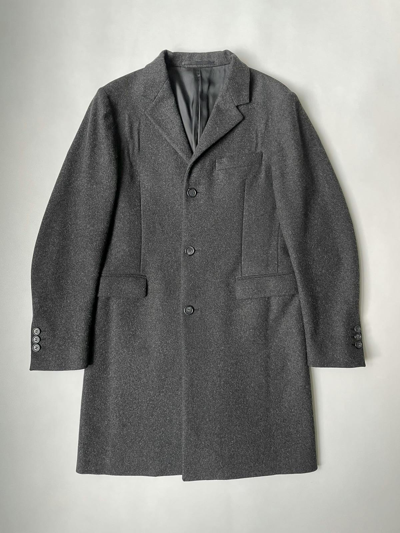 Pre-owned Prada A/w 14 Grey Wool Overcoat In Dark Grey