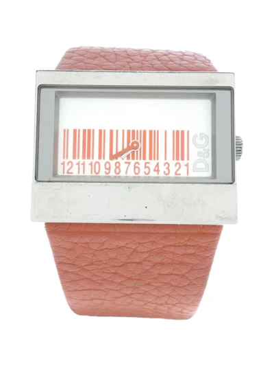 Pre-owned Dolce & Gabbana Barcode Rectangle Leather Watch In Orange