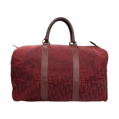 Pre-owned Dior Oblique Monogram Weekender Duffle Bag In Metallic Red
