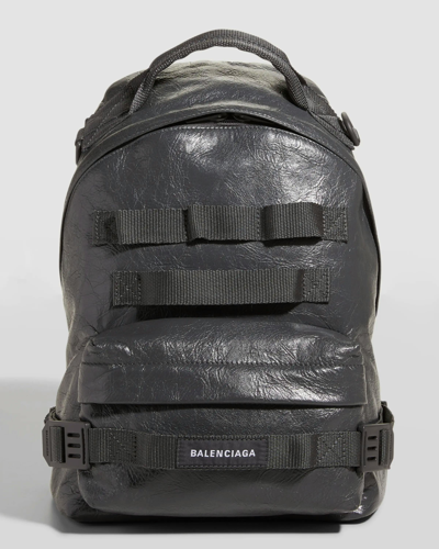 Pre-owned Balenciaga Army Webbed Multi-strap Leather Backpack  In Black