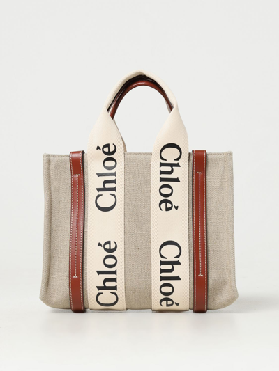 Chloé Multicolor Fabric Small Woody Shopping Bag In Beige