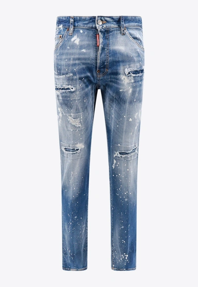 Shop Dsquared2 Cool Guy Paint-splatter Distressed Jeans In Blue