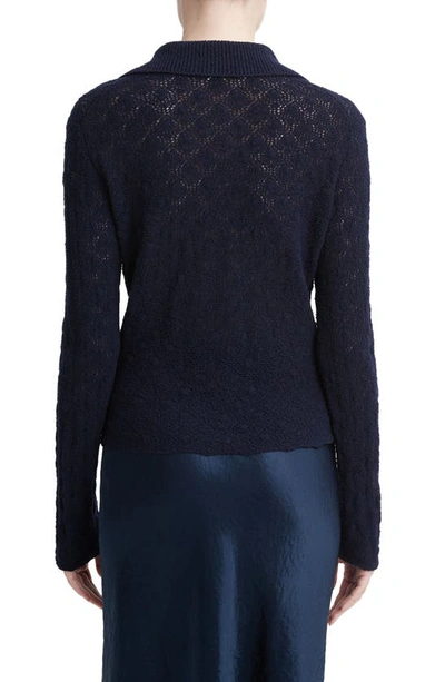Shop Vince Lace Stitch Long Sleeve Wool Blend Polo In Coastal