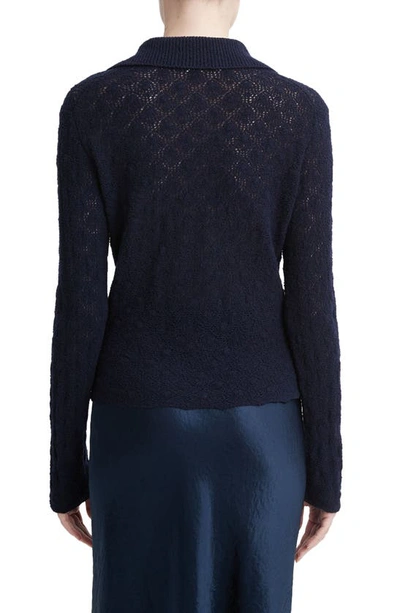 Vince Lace Stitch Wool Long-sleeve Polo Top In Coastal