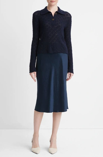 Vince Lace Stitch Wool Long-sleeve Polo Top In Coastal