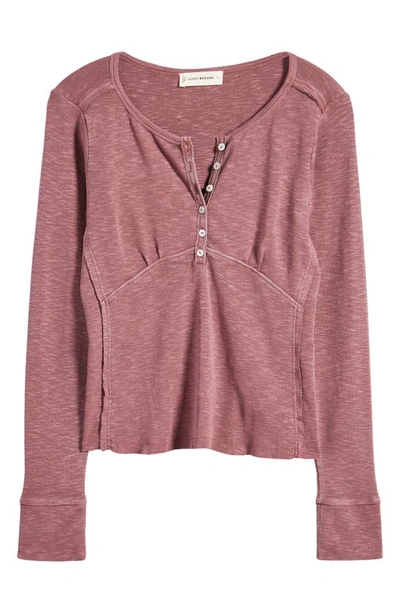Shop Lucky Brand Long Sleeve Cotton Henley In Rose Brown