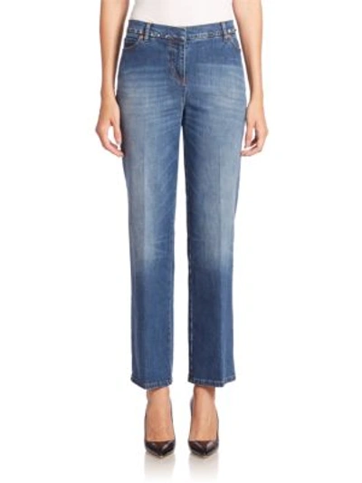 Shop Valentino Rock Stud Flared Jeans In Blue