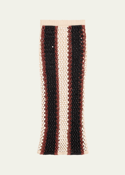 Shop Diotima Crystal Open-knit Midi Skirt In Beige Multi