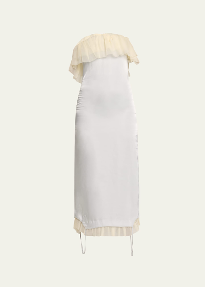 Shop Off-white Strapless Fluid Upside-down Midi Dress In Artic Ice Coc