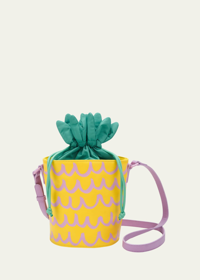 Shop Stella Mccartney Girl's Pineapple Waves Bucket Bag In Yellow