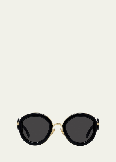 Shop Loewe Golden Anagram Acetate Round Sunglasses In Black