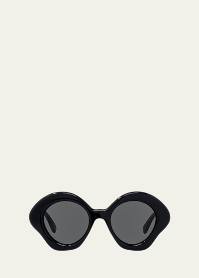 Shop Loewe Curved Logo Acetate Round Sunglasses In Black