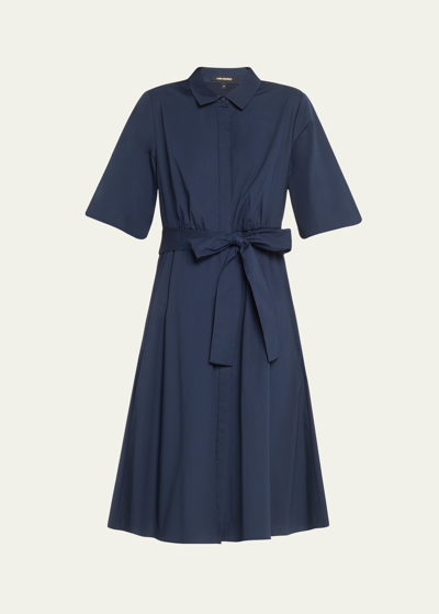 Shop Kobi Halperin Tiffany Pleated Elbow-sleeve Midi Shirtdress In Midnight Blue