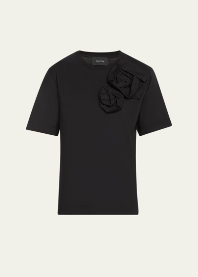 Shop Simone Rocha Pressed Rose Applique Short-sleeve Boy T-shirt In Black