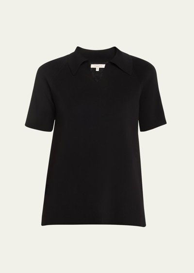 Shop Lafayette 148 Ribbed Raglan-sleeve Cotton Polo In Black