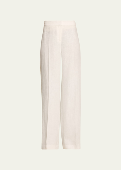 Shop Lafayette 148 Sullivan Straight-leg Crochet-trim Pants In White