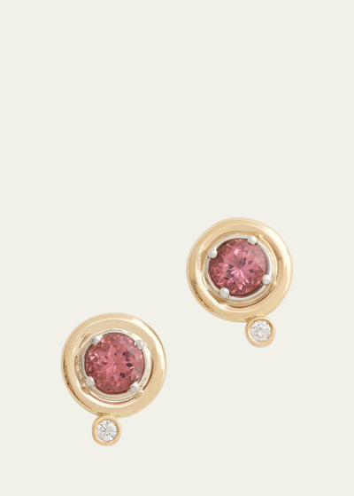 Shop Jamie Wolf 18k Yellow And White Gold Round Stud Earrings With Pink Tourmaline And Diamonds In Yg