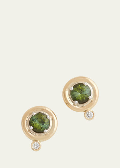 Shop Jamie Wolf 18k Yellow And White Gold Round Stud Earrings With Green Tourmaline And Diamonds In Yg