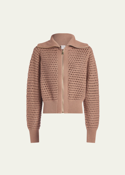 Shop Varley Eloise Full-zip Knit Jacket In Warm Taupe