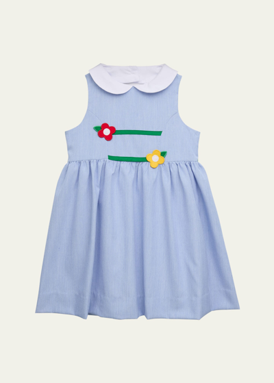 Shop Florence Eiseman Girl's Cord Dress With Flower Appliques In Blue