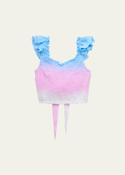 Shop Flowers By Zoe Girl's Ombre Smocked Crop Top In Blue