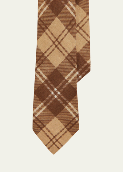 Shop Ralph Lauren Men's Tonal Plaid Linen Tie In Cla Tan