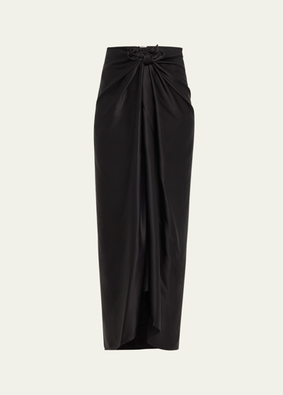 Shop Totême Satin Knot Maxi Skirt In Black