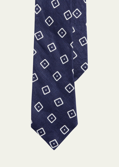 Shop Ralph Lauren Men's Oversized Squares Linen Tie In Nvywht