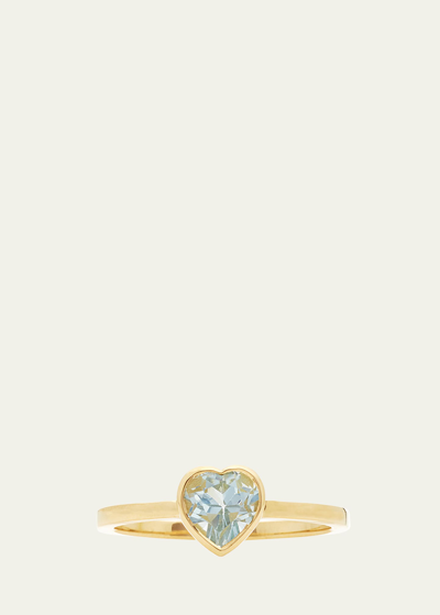 Shop Katey Walker 18k Yellow Gold Tiny Heart Ring With Faceted Blue Topaz In Yg