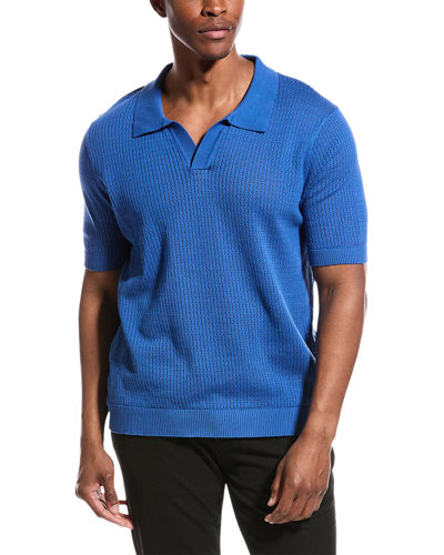 Shop Truth Open Knit Polo Sweater In Blue