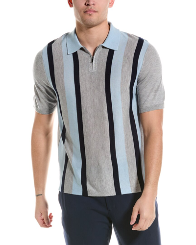 Shop Elie Tahari Vertical Stripe Cashmere-blend Polo Shirt In Grey