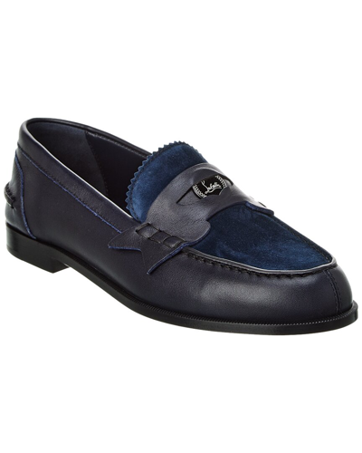 Shop Christian Louboutin Penny Woman Leather & Suede Loafer In Blue