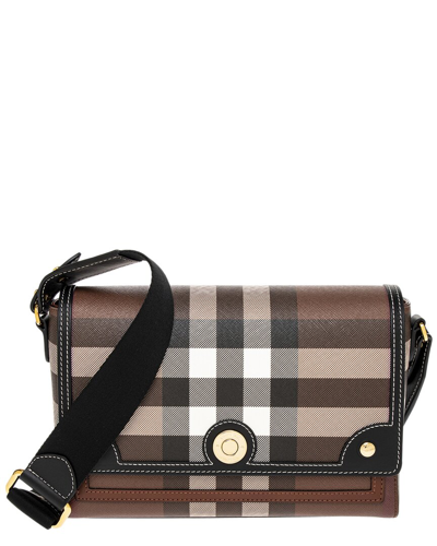 Shop Burberry Check Note E-canvas & Leather Crossbody In Brown