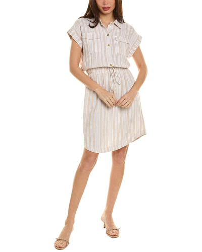 Shop Ellen Tracy Linen-blend Drawstring Mini Dress In Beige