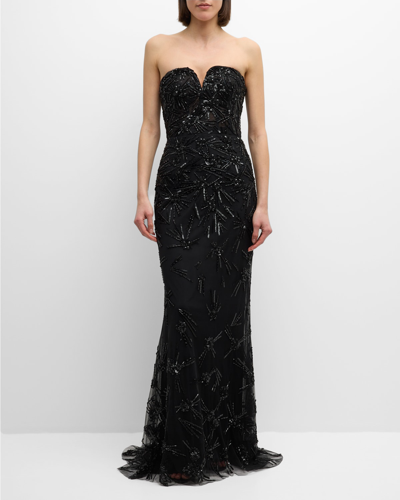 Shop Zuhair Murad Sunray Bead Embellished Strapless Mermaid Gown In Black