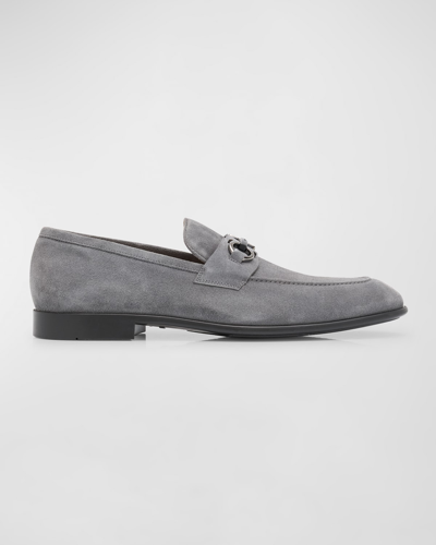 Shop Ferragamo Men's Foster Suede Gancini Bit Loafers In Stromboli