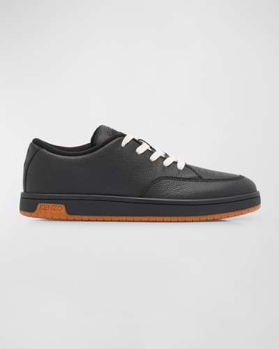 Shop Kenzo Men's Dome Grained Leather Low-top Sneakers In Black