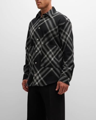 Shop Burberry Men's Wool Check Overshirt In Monochrome Ip Che