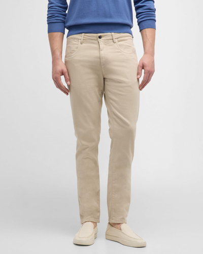 Shop Canali Men's Slim Fit Denim Flat-front Pants In Tan