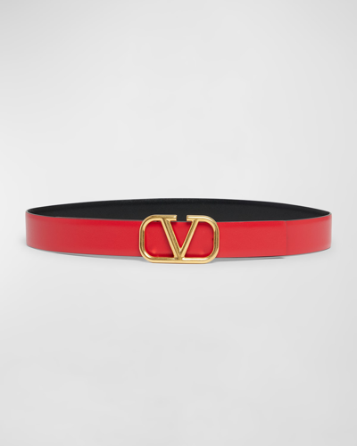 Shop Valentino V-logo Signature Reversible Leather H30 Belt In Nero Rouge Pur