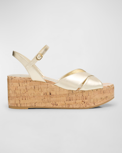 Shop Stuart Weitzman Carmen Midi Crisscross Platform Sandals In Light Gold
