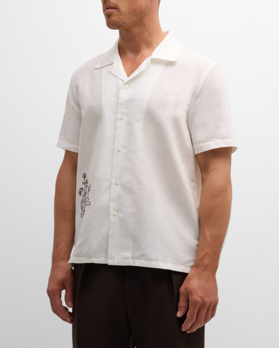 Shop Marea Marea X Flottix Paris Men's Embroidered Camp Shirt In White