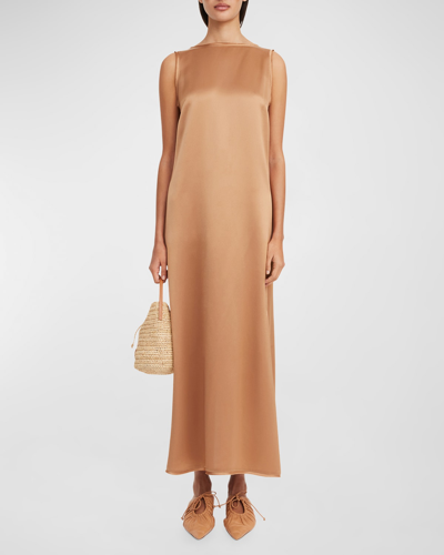 Shop By Malene Birger Audette Sleeveless Low-back Column Maxi Dress In Tobacco Brown