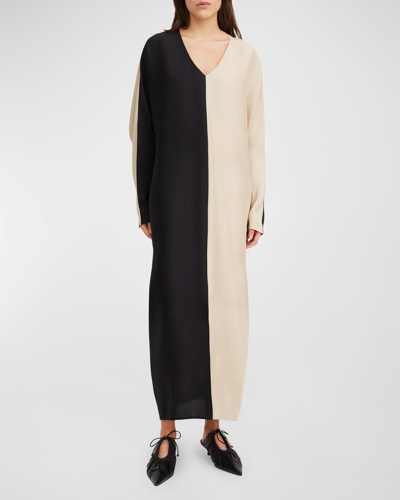 Shop By Malene Birger Lucine Colorblock Dolman-sleeve Silk Maxi Dress In Black