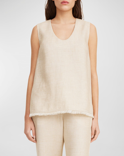 Shop By Malene Birger Debbia Sleeveless Fringe-trim Tweed Top In Wood