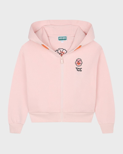 Shop Kenzo Girl's Logo-embroidered Jacket In Veiled Pink