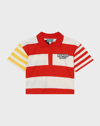 Shop Kenzo Girl's Multi-striped Polo Shirt In Bright Red